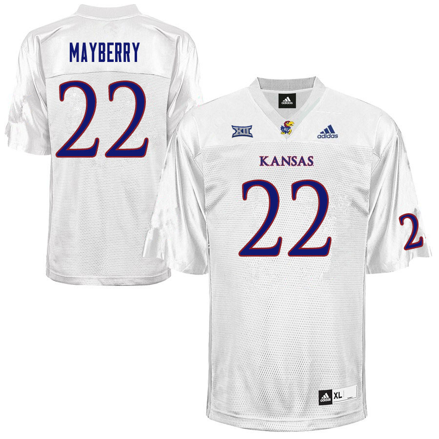 Men #22 Duece Mayberry Kansas Jayhawks College Football Jerseys Sale-White